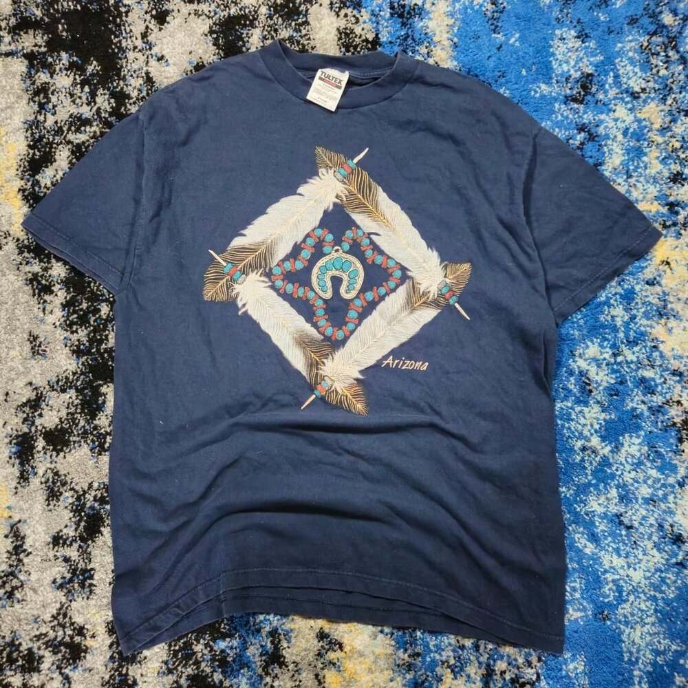 Vintage Tultex Arizona Southwestern Graphic T-Shirt Navy Blue XL